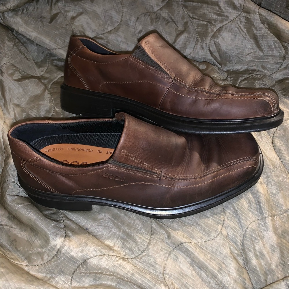 ECCO Men’s Brown Leather Slip-On Dress Shoes Sz 9.5/43 – Made in Portugal